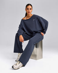 Cotton Vintage Lounge Off-The-Shoulder Sweatshirt | Washed True Blue
