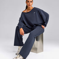 Cotton Vintage Lounge Off-The-Shoulder Sweatshirt | Washed True Blue