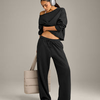 Raw Cut Lounge Wide Leg Joggers | Washed Black