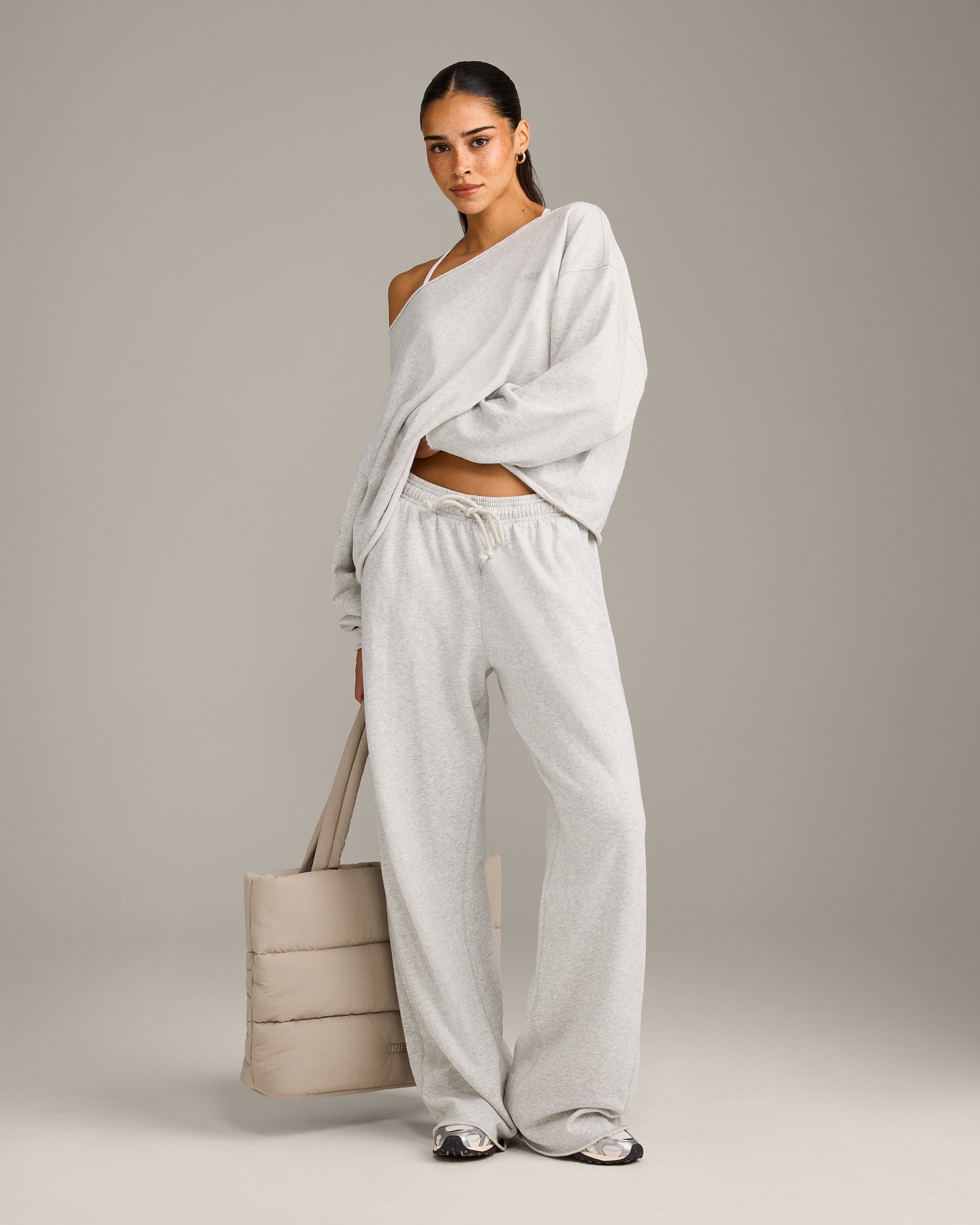 Raw Cut Lounge Wide Leg Joggers | Light Grey Marl