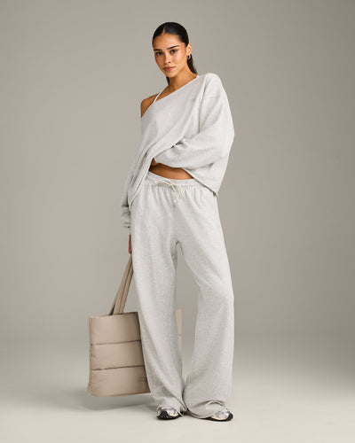 Raw Cut Lounge Wide Leg Joggers | Light Grey Marl