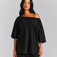 Slouchy One Shoulder T-Shirt | Black