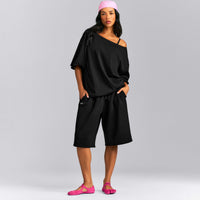 Slouchy One Shoulder T-Shirt | Black
