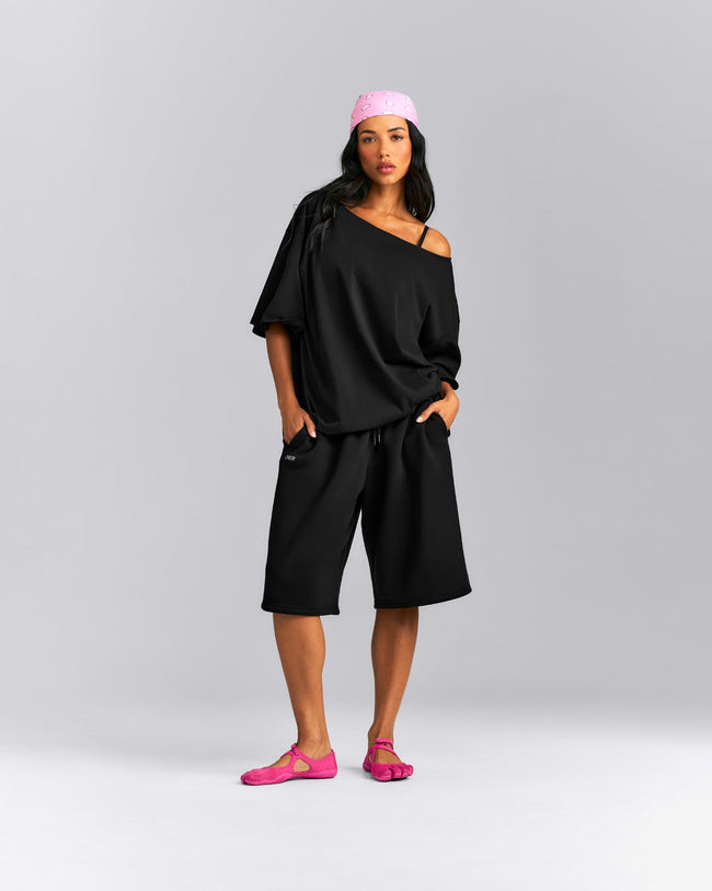 Slouchy One Shoulder T-Shirt | Black