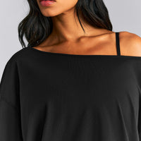 Slouchy One Shoulder T-Shirt | Black
