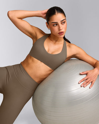 SoftMotion™ Bralette with Gray Logo | Moss Brown