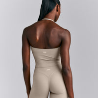 SoftMotion™ Strappy Halter Neck Mid Tank Top with Built in Bra Shelf New Branding | Warm Sand