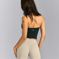 SoftMotion™ Strappy Halter Neck Mid Tank Top with Built in Bra Shelf | Emerald Noir