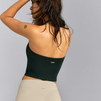 SoftMotion™ Strappy Halter Neck Mid Tank Top with Built in Bra Shelf | Emerald Noir