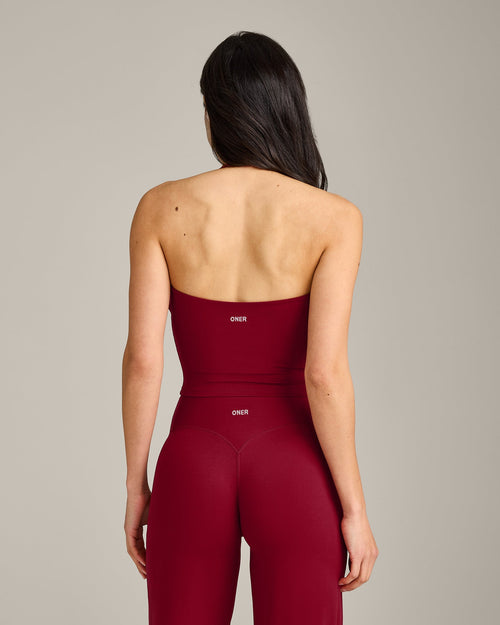 SoftMotion™ Strappy Halter Neck Mid Tank Top with Built in Bra Shelf with Grey Logo | Ruby Red