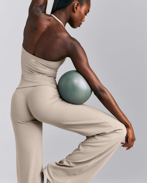 SoftMotion™ Strappy Halter Neck Tank Top with Built in Bra Shelf | Warm Sand