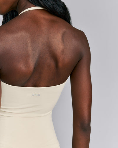 SoftMotion™ Strappy Halter Neck Tank Top with Built in Bra Shelf | Oatmeal