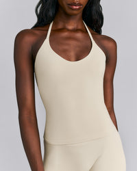 SoftMotion™ Strappy Halter Neck Tank Top with Built in Bra Shelf | Oatmeal
