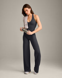 SoftMotion™ Halter Neck Vest with Built in Bra Shelf with Grey Logo | Coal