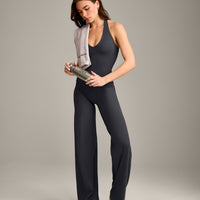 SoftMotion™ Halter Neck Vest with Built in Bra Shelf with Grey Logo | Coal