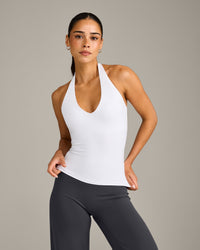 SoftMotion™ Halter Neck Vest with Built in Bra Shelf with Grey Logo | White