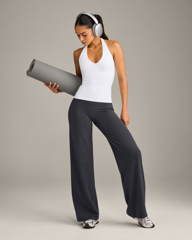 SoftMotion™ Halter Neck Vest with Built in Bra Shelf with Grey Logo | White