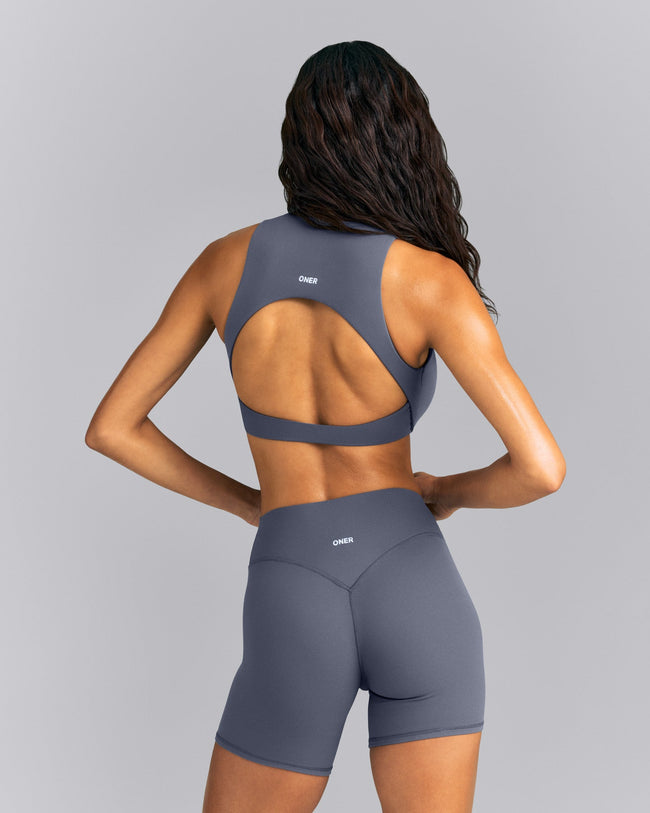 SoftMotion™ High Neck Sports Bra | Granite Blue