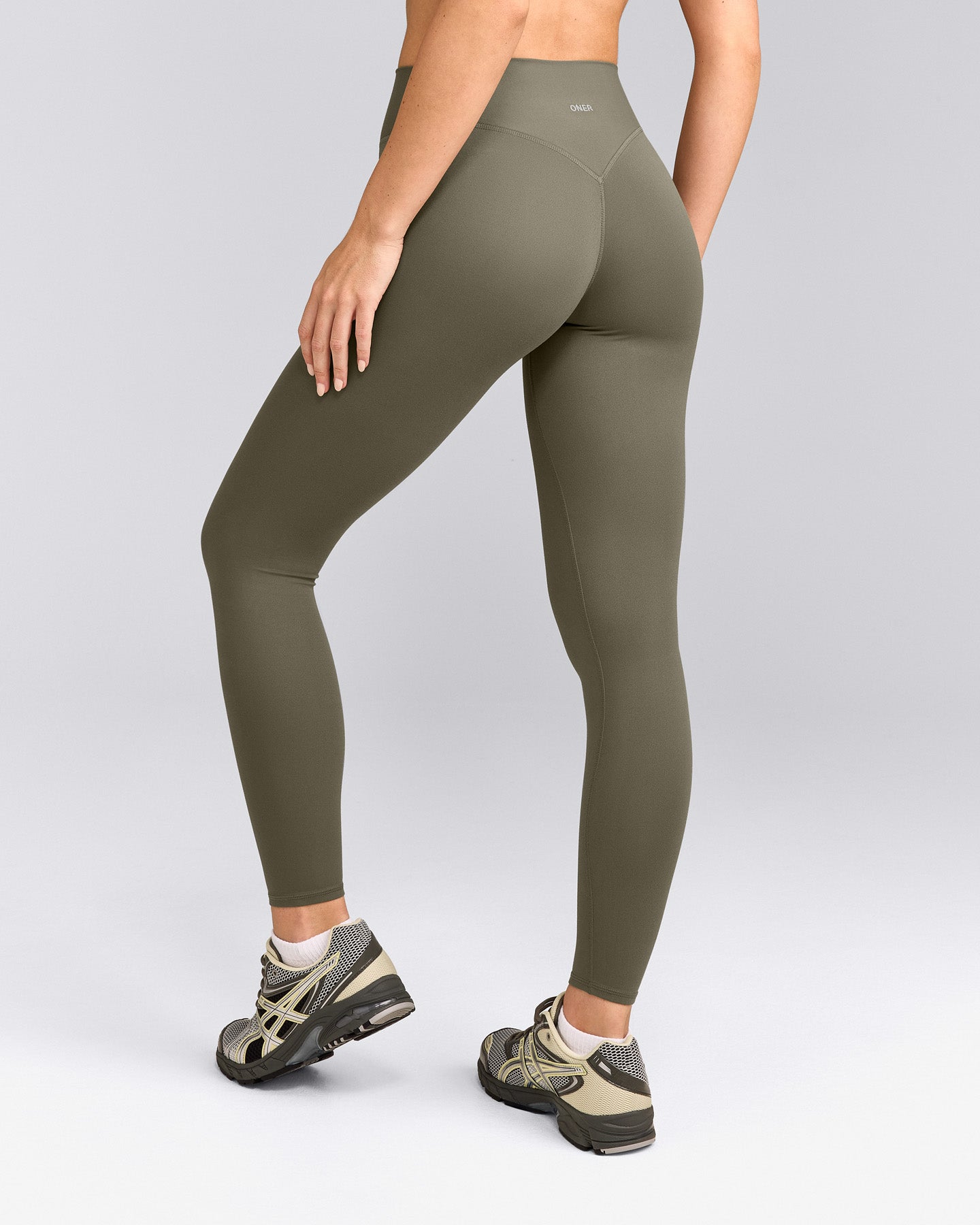 SoftMotion™ High Waisted Leggings with Grey Logo | Alpine Green