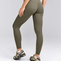 SoftMotion™ High Waisted Leggings with Grey Logo | Alpine Green