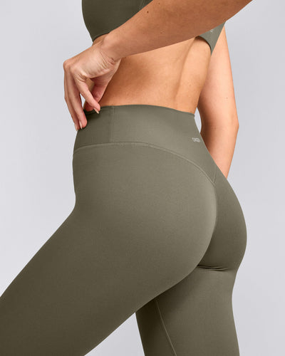 SoftMotion™ High Waisted Leggings with Grey Logo | Alpine Green