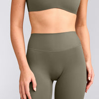 SoftMotion™ High Waisted Leggings with Grey Logo | Alpine Green