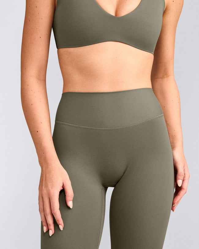 SoftMotion™ High Waisted Leggings with Grey Logo | Alpine Green