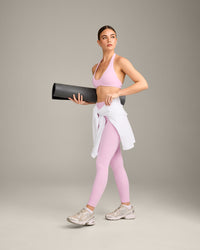 SoftMotion™ High Waisted Leggings with Grey Logo | Chalk Pink