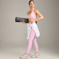 SoftMotion™ High Waisted Leggings with Grey Logo | Chalk Pink