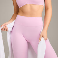 SoftMotion™ High Waisted Leggings with Grey Logo | Chalk Pink