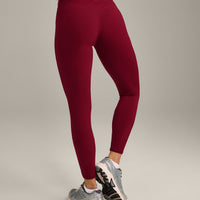 SoftMotion™ High Waisted Leggings with Grey Logo | Ruby Red