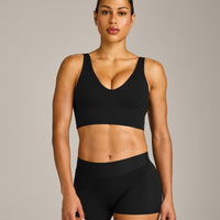 SoftMotion™ Longline Sports Bra with Grey Logo | Black
