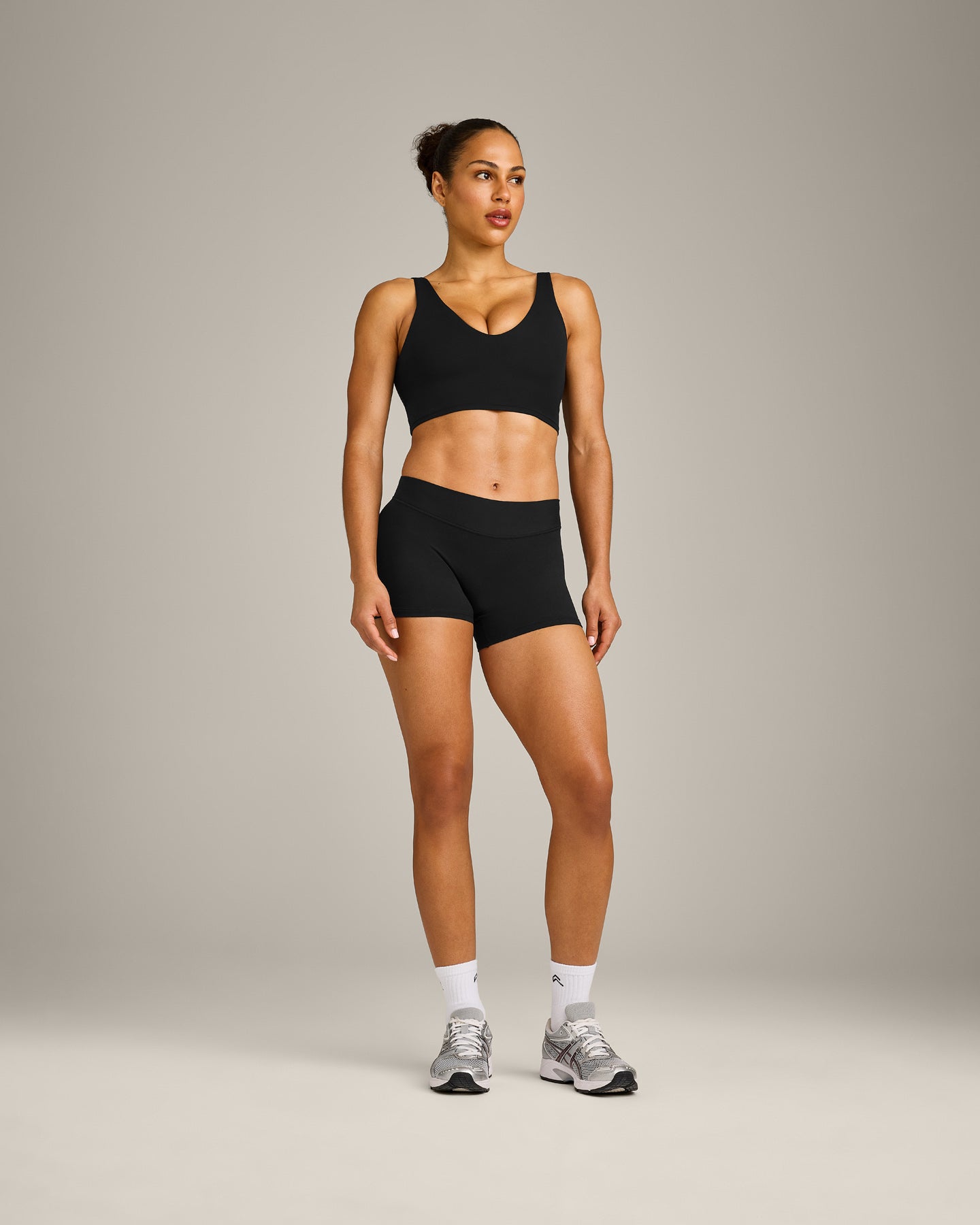 SoftMotion™ Longline Sports Bra with Grey Logo | Black
