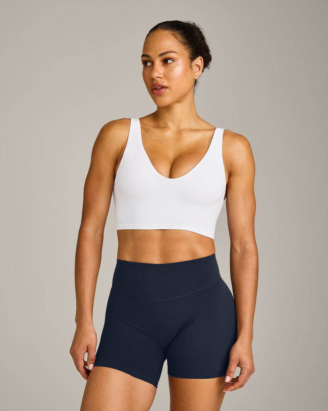 SoftMotion™ Longline Sports Bra with Grey Logo | White