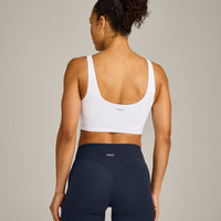 SoftMotion™ Longline Sports Bra with Grey Logo | White