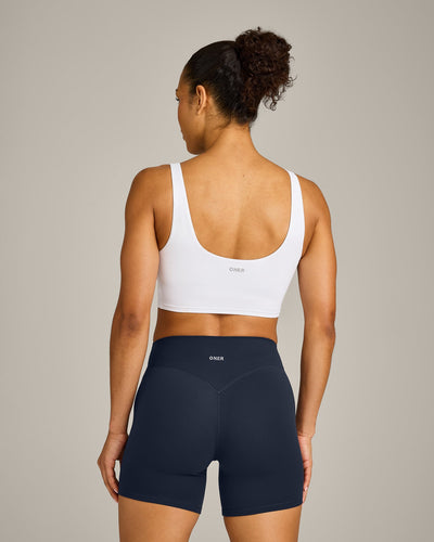 SoftMotion™ Longline Sports Bra with Grey Logo | White
