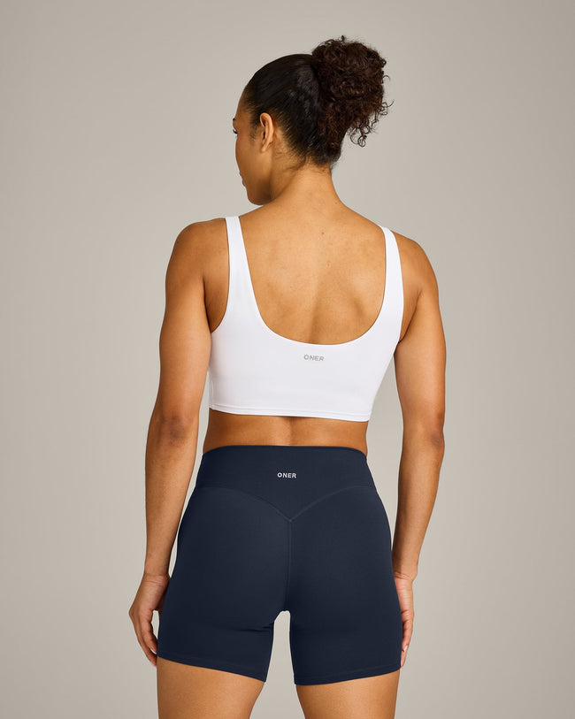 SoftMotion™ Longline Sports Bra with Grey Logo | White
