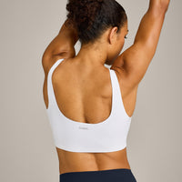 SoftMotion™ Longline Sports Bra with Grey Logo | White