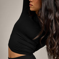 SoftMotion™ Long Sleeve Mid Top with Grey Logo | Black