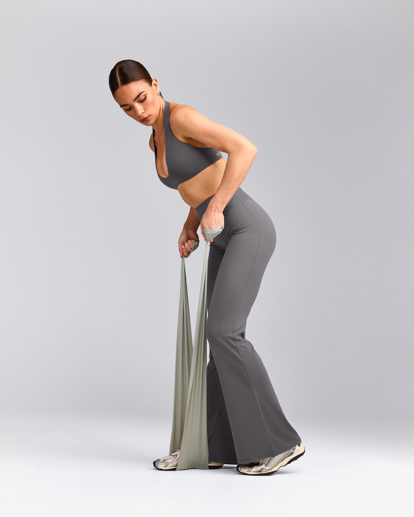 SoftMotion™ Minimal Halter Neck Bralette with Gray Logo | Ash Gray