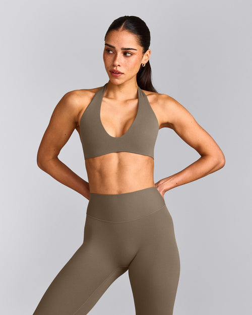 SoftMotion™ Minimal Halter Neck Bralette | Moss Brown