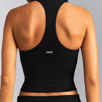 SoftMotion™ Racer Back Mid Tank Top with Built in Bra Shelf New Branding | Black