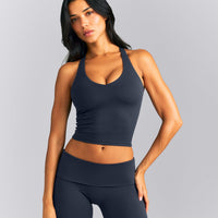 SoftMotion™ Racer Back Mid Tank Top with Built in Bra Shelf New Branding | True Blue