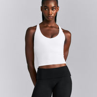 SoftMotion™ Racer Back Mid Tank Top with Built in Bra Shelf New Branding | White