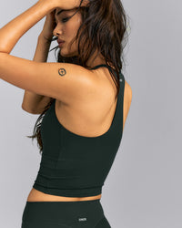 SoftMotion™ Racer Back Mid Tank Top with Built in Bra Shelf | Emerald Noir