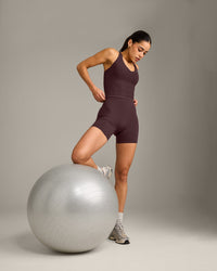SoftMotion™ Racer Back Mid Vest with Built in Bra Shelf with Grey Logo | Plum Brown