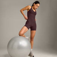 SoftMotion™ Racer Back Mid Vest with Built in Bra Shelf with Grey Logo | Plum Brown