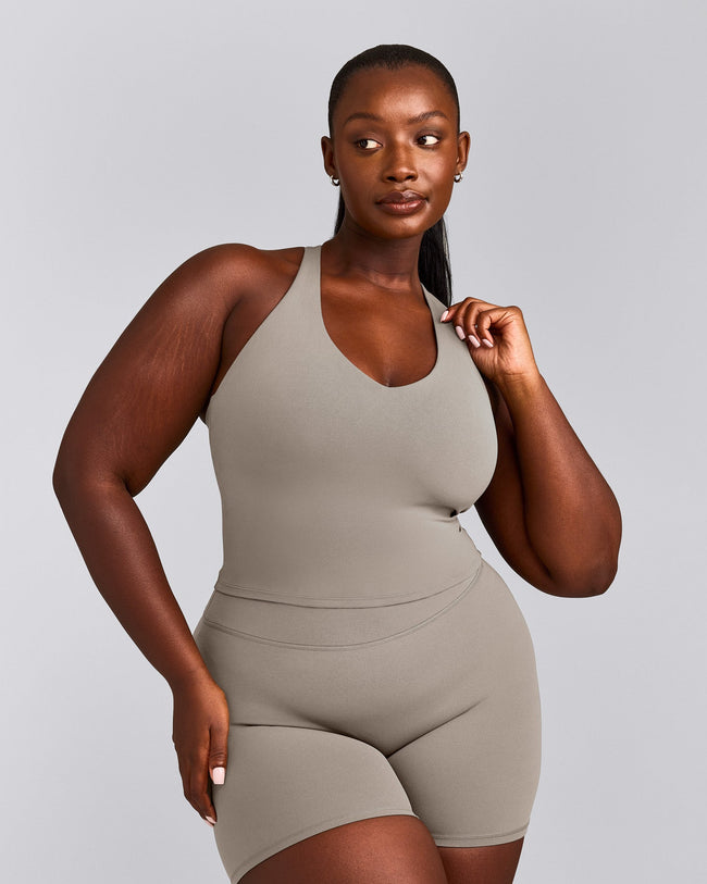 SoftMotion™ Racer Back Mid Tank Top with Built in Bra Shelf | Warm Sand
