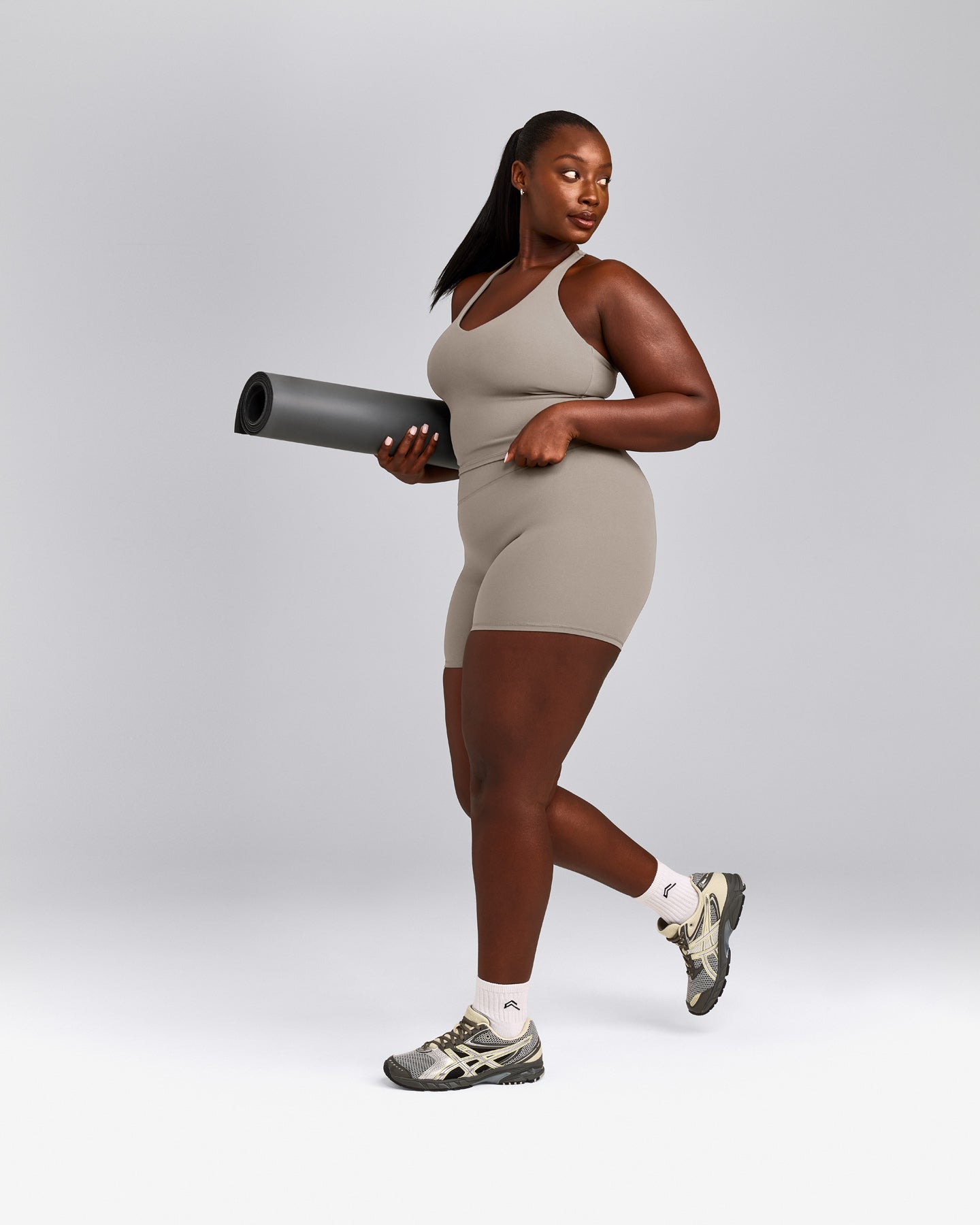 SoftMotion™ Racer Back Mid Tank Top with Built in Bra Shelf | Warm Sand