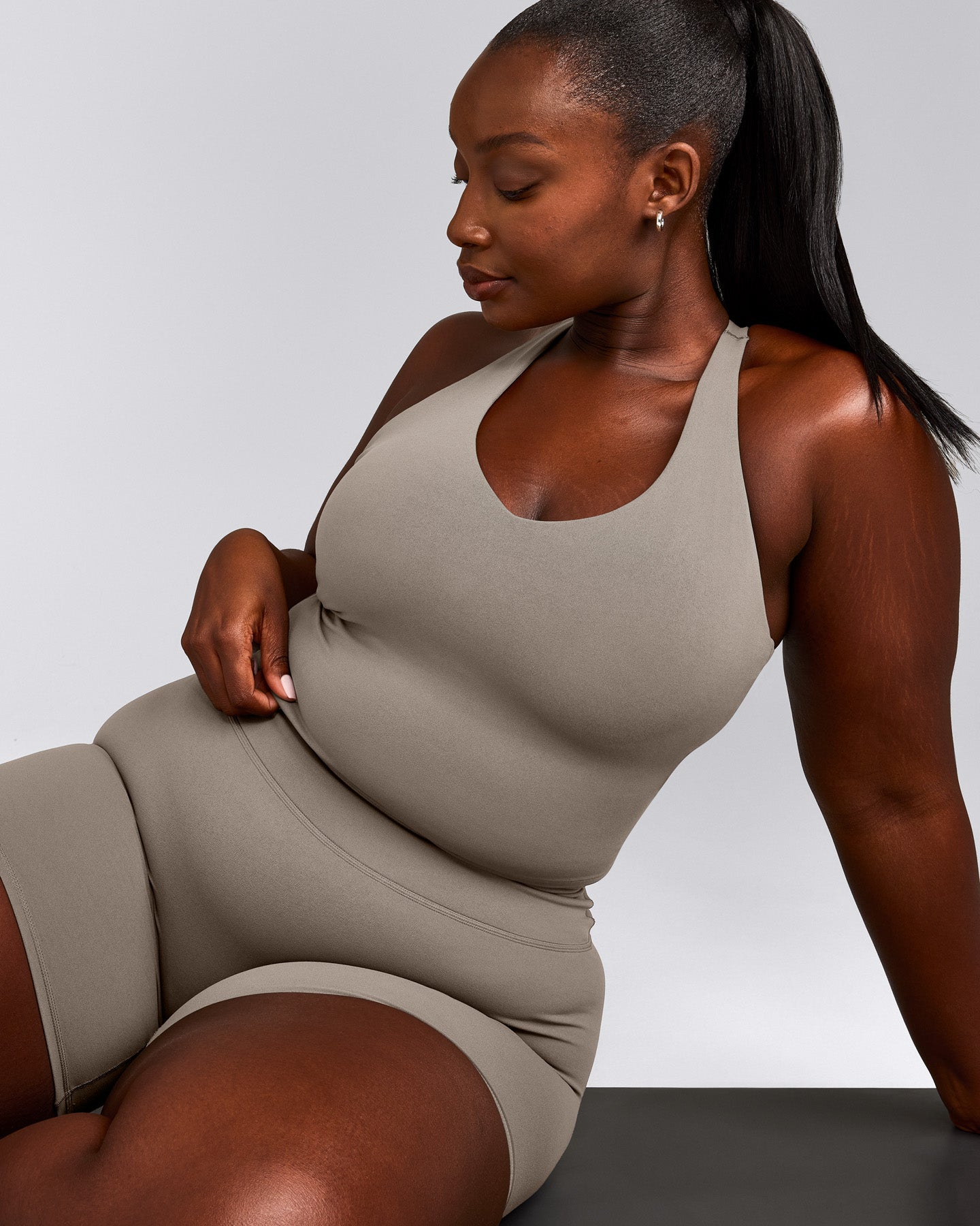 SoftMotion™ Racer Back Mid Tank Top with Built in Bra Shelf | Warm Sand